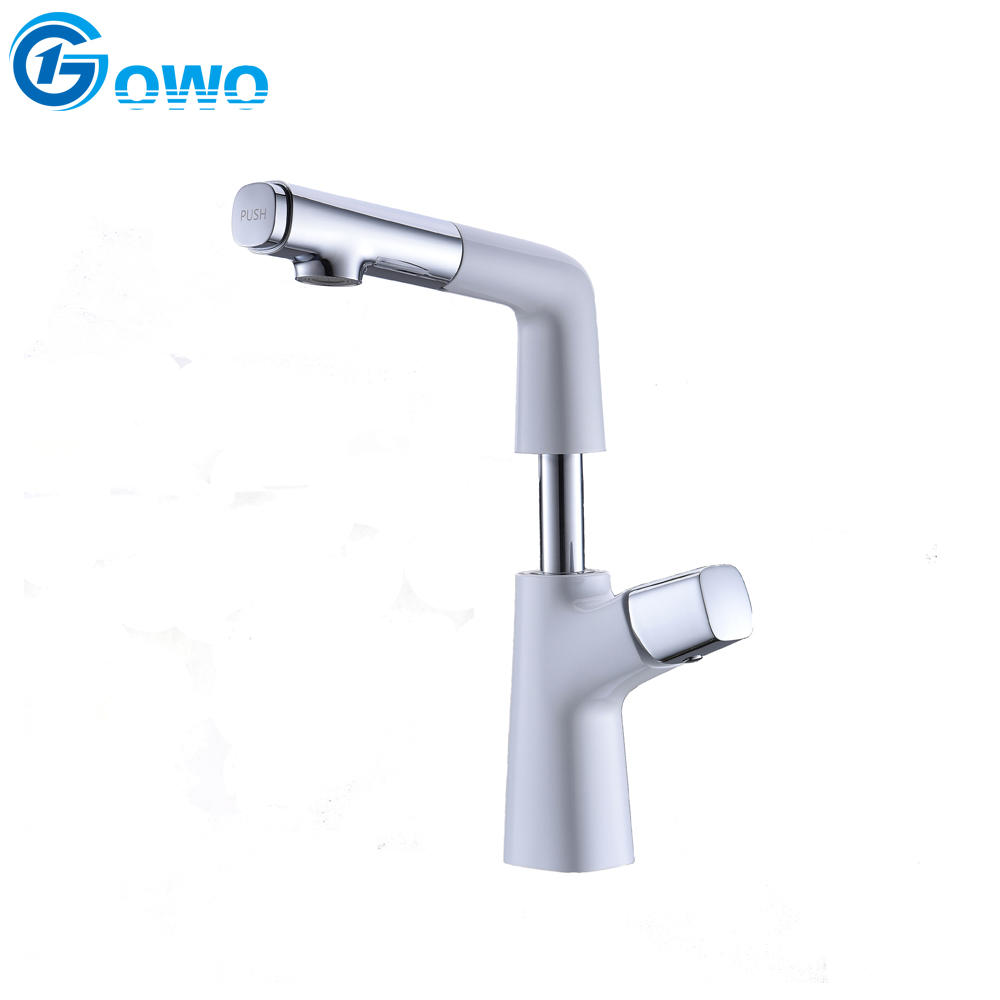 Zinc Material White Color Pull-out Lavatory Basin Faucet