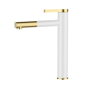 European Design Tall White Gold Brass Basin Faucet Long Neck