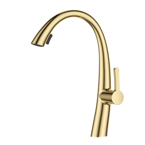 Long Neck Swan Gold Kitchen Faucet Modern Style 