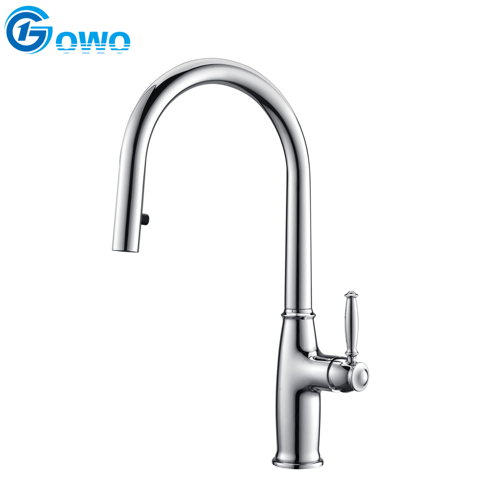 Brass Material Chrome Surface Hide Pull-out Spray Cookhouse Sink Faucet